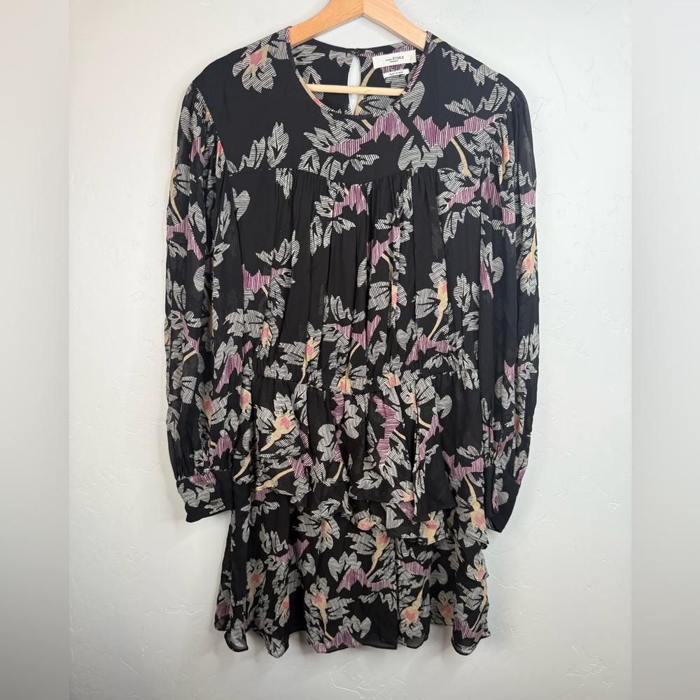 ISABEL MARANT ÉTOILE Java Printed Ruffled Mini Dress Black Floral Size 2 US - Picture 4 of 12